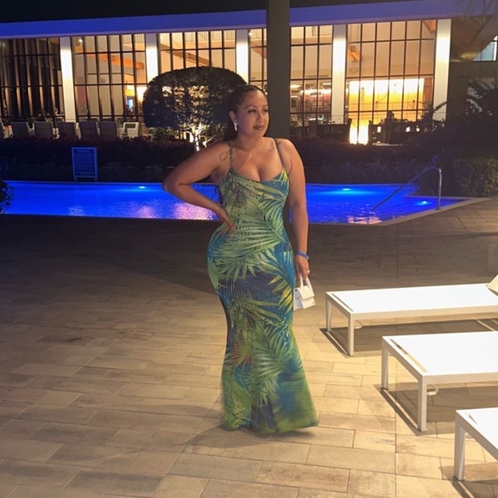 Tropical blue and green maxi dress